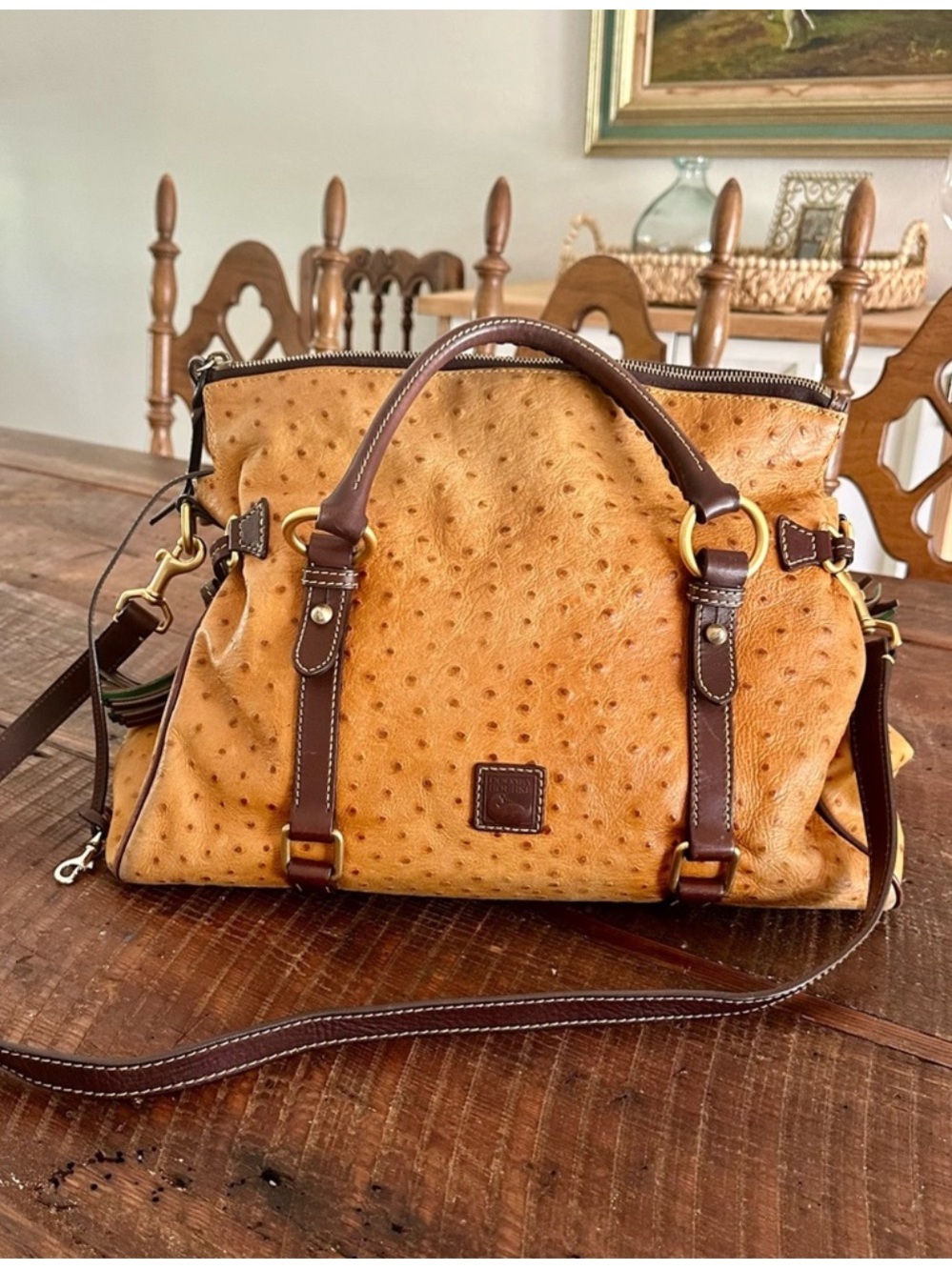 Dooney and Bourke Ostrich Embossed Leather Satchel
